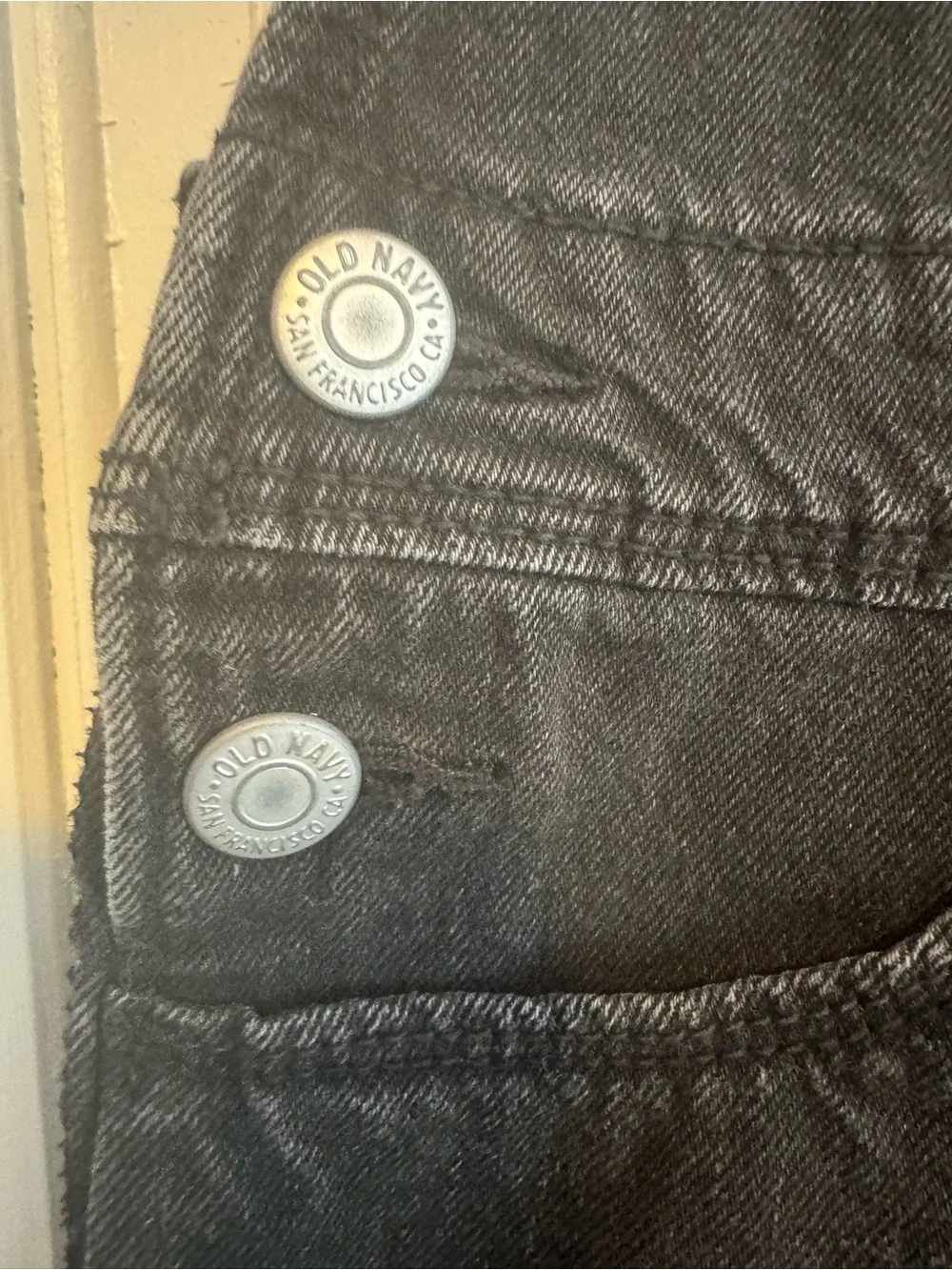 Old Navy Black Short Denim Overalls with Frayed Hem
